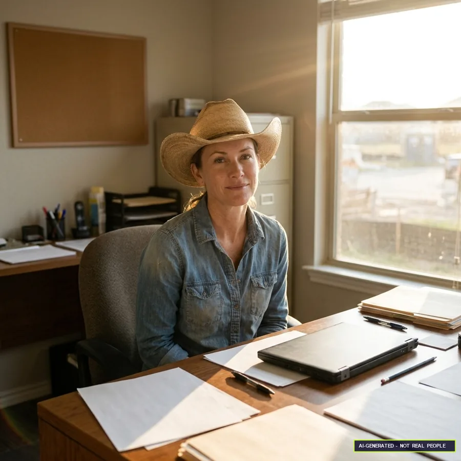 An office manager at a desk working on invoices.